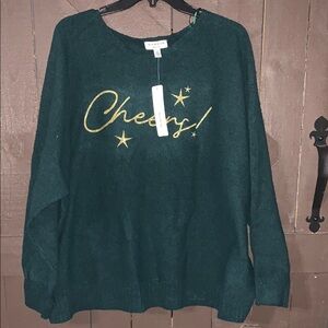 Rio & Rian - Green and Gold Crew Neck Sweater with Decorative Accents
